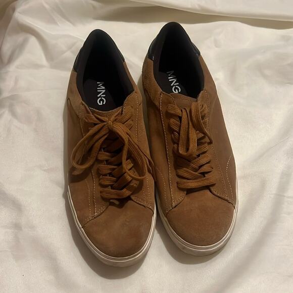 Mango Lace-Up Leather Suede Sneakers Sand size 10.5 - Picture 2 of 8